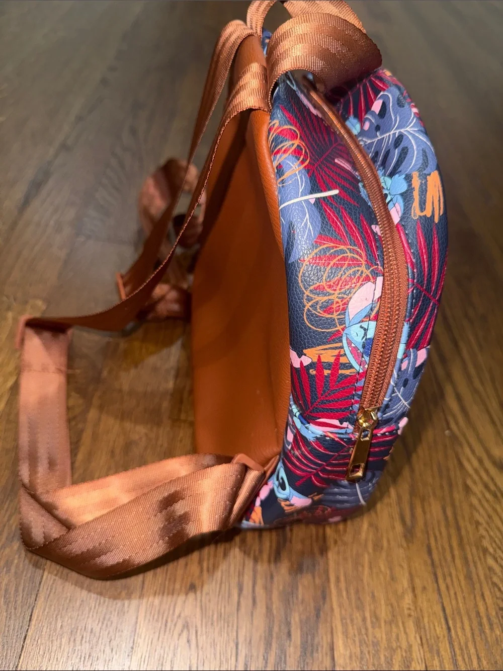 Loungefly Stitch Tropical Leaf Mini Backpack - Navy, Red & Brown